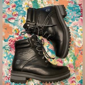 Timberland Lace-up Combat Boots All Black Leather Waterproof 8